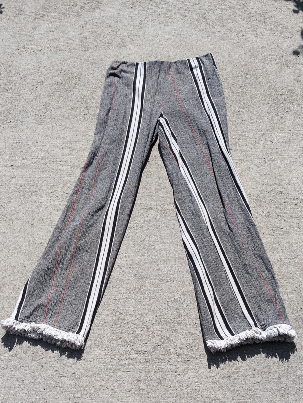 Zara Striped Fringe-Hem Pants with Red Accent